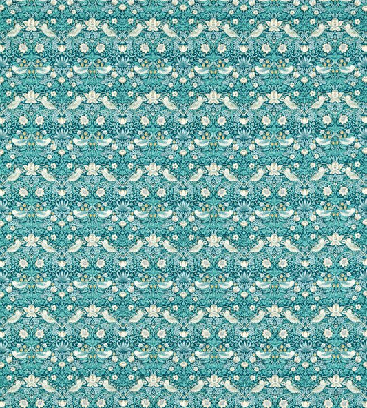 Strawberry Thief Fabric - Teal - Clarke & Clarke - William Morris