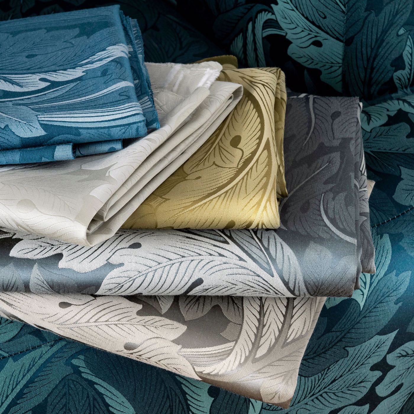 Acanthus Jacquard Fabric - Denim - Clarke & Clarke