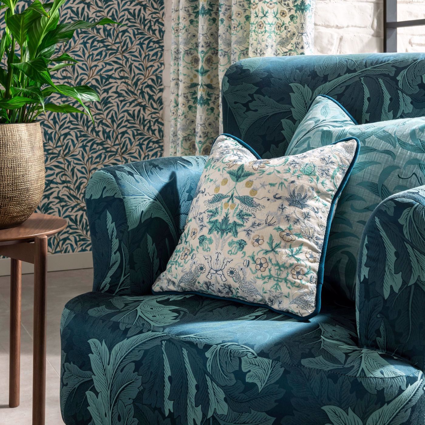 Acanthus Jacquard Fabric - Teal - Clarke & Clarke