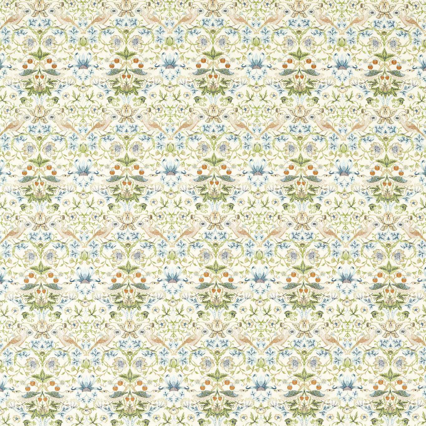 Strawberry Thief Embroidery Fabric - Apple/Blue - Clarke & Clarke