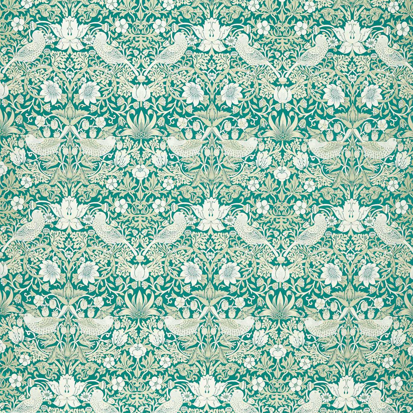 Strawberry Thief Jacquard Fabric - Teal - Clarke & Clarke