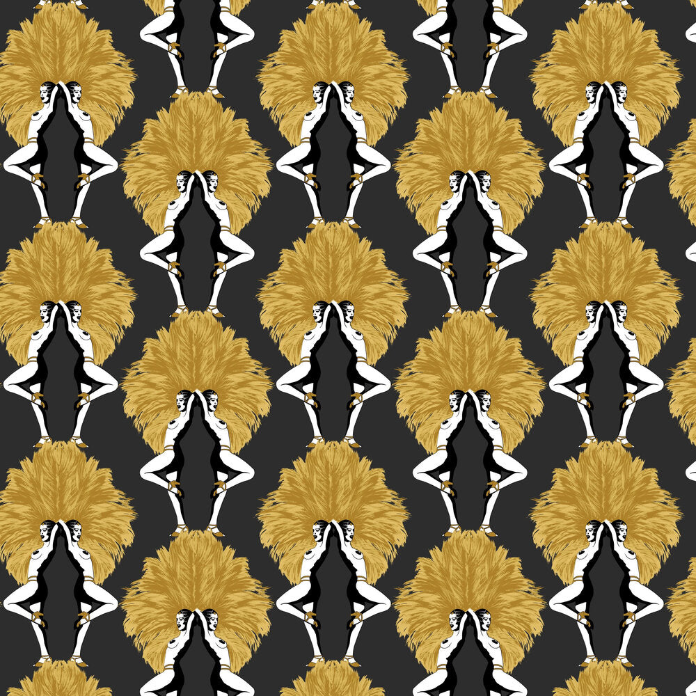 Showgirls Wallpaper - Black / Mustard - The Graduate Collection