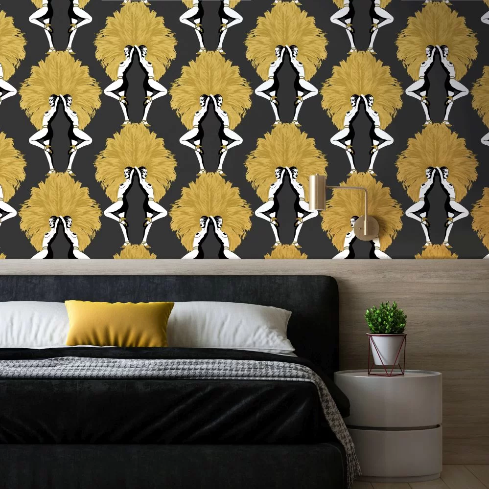 Showgirls Wallpaper - Black / Mustard - The Graduate Collection