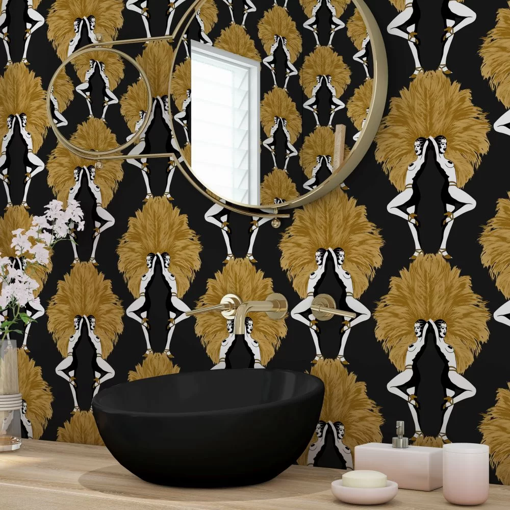 Showgirls Wallpaper - Black / Mustard - The Graduate Collection