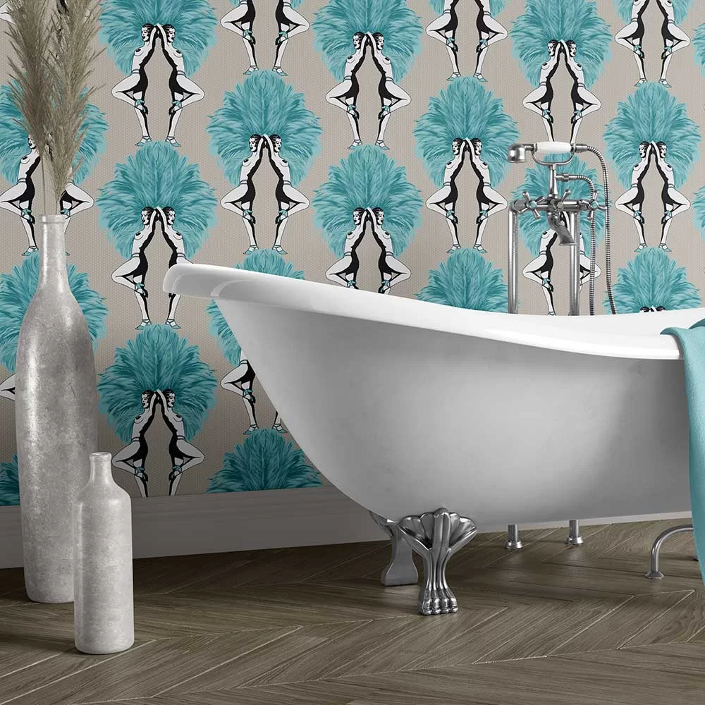 Showgirls Wallpaper - Teal - The Graduate Collection