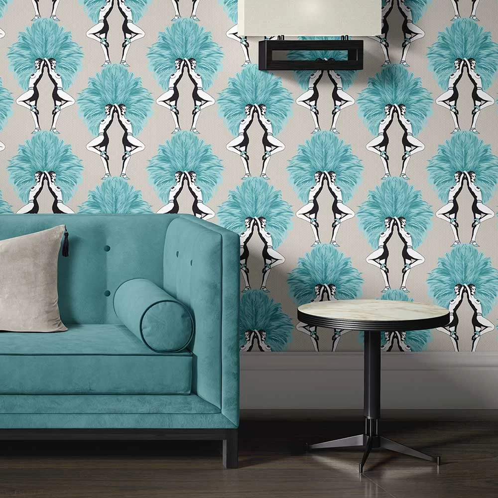 Showgirls Wallpaper - Teal - The Graduate Collection