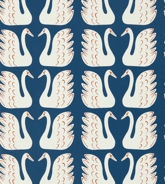 Swim Swam Swan Wallpaper - Denim