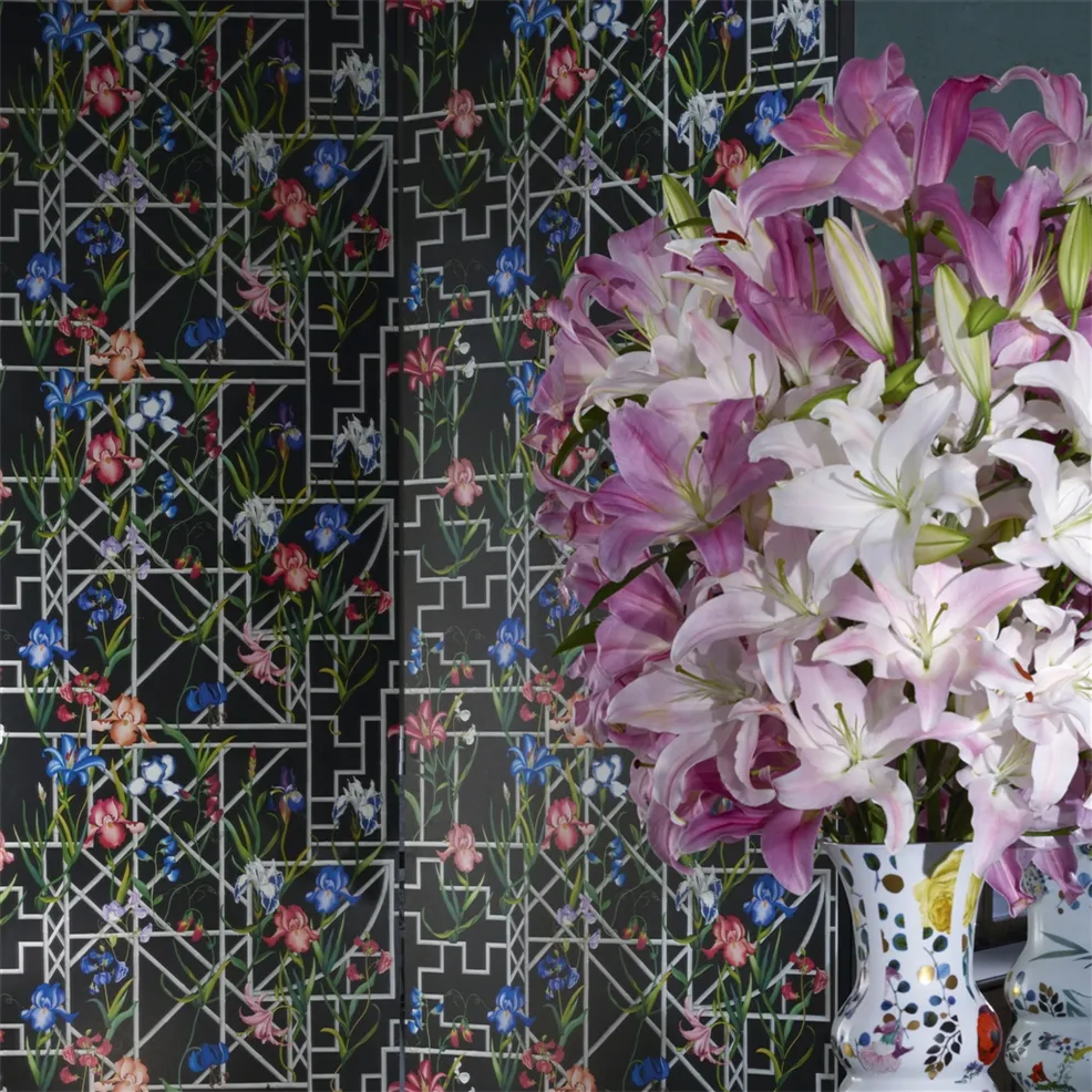 Fretwork Garden Jais Wallpaper - Black - Christian Lacroix