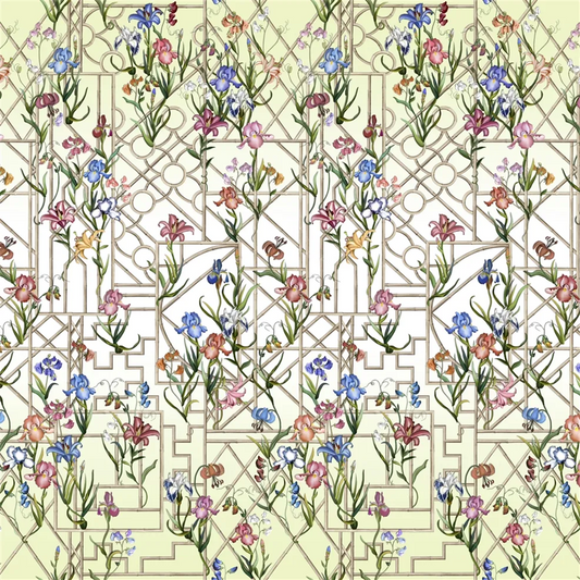 Fretwork Garden Panoramic Citron Wallpaper - Green - Christian Lacroix