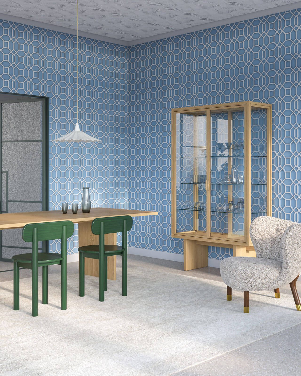 Trellis Wallpaper - Blue - Lincrusta