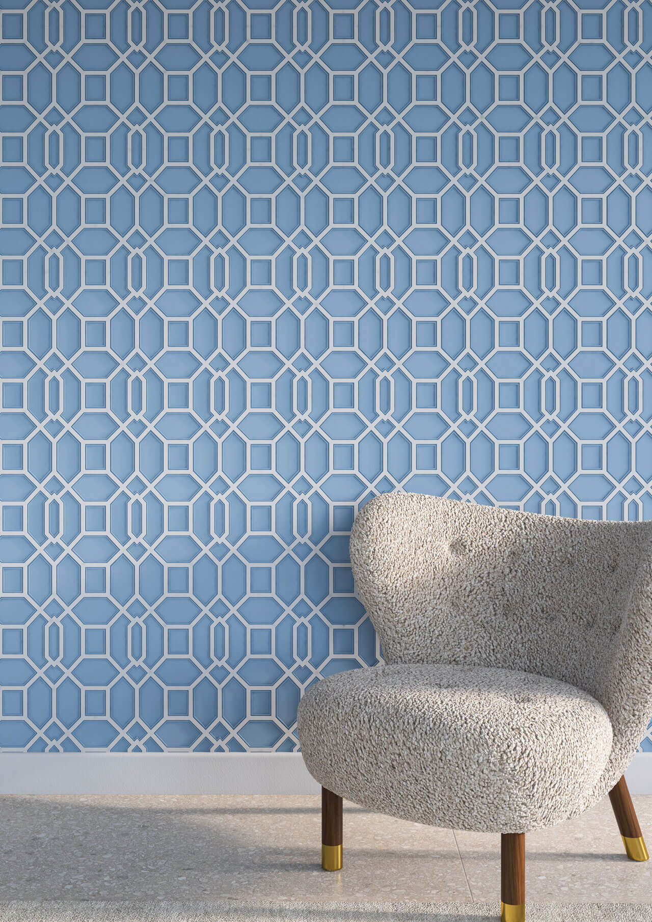 Trellis Wallpaper - Blue - Lincrusta