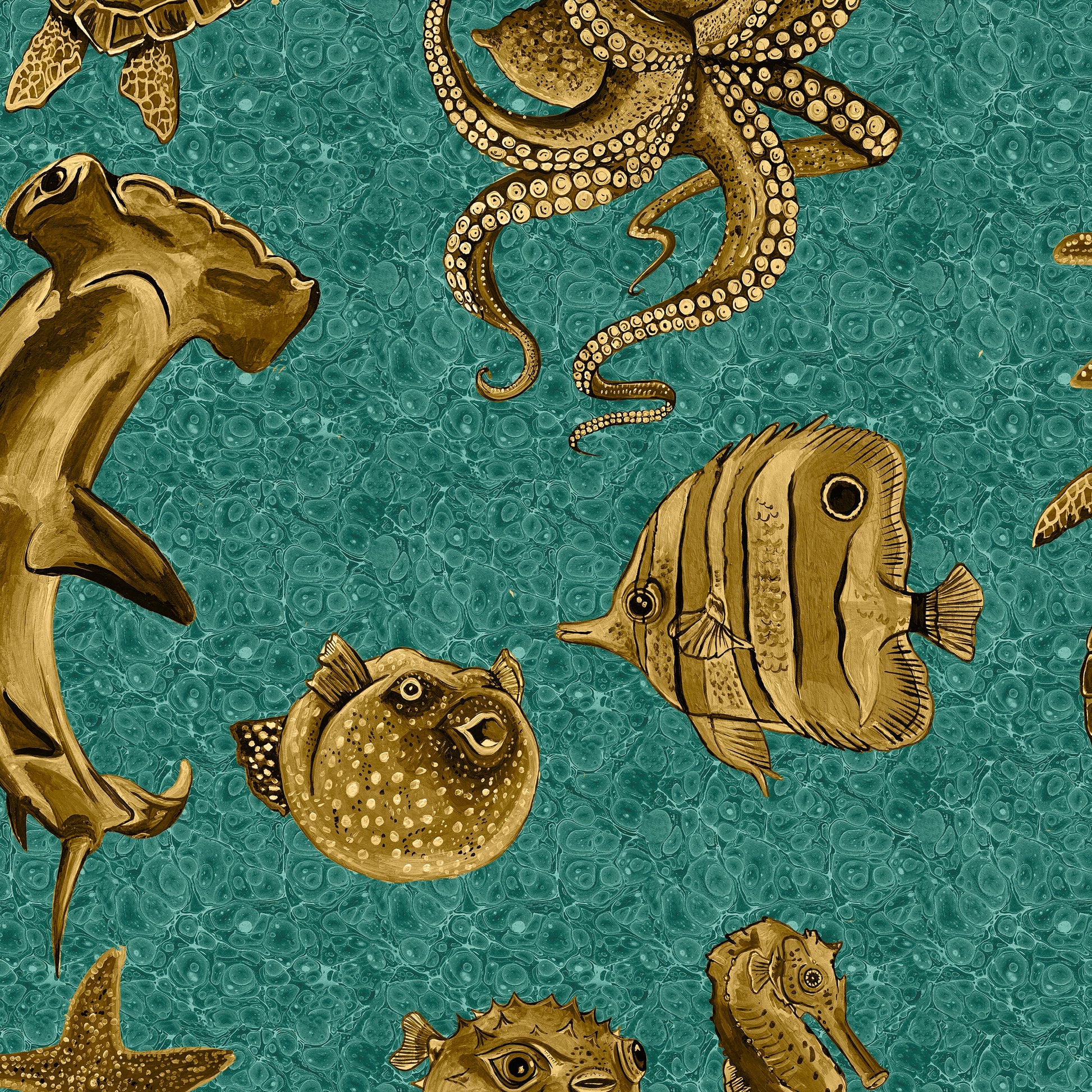 Thalassophile Wallpaper - Teal - Wear The Walls