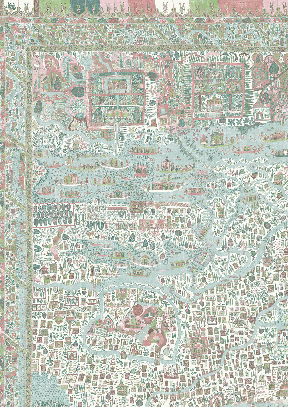 The Map Maxi Wallpaper - Pistachio Rose - Lewis & Wood