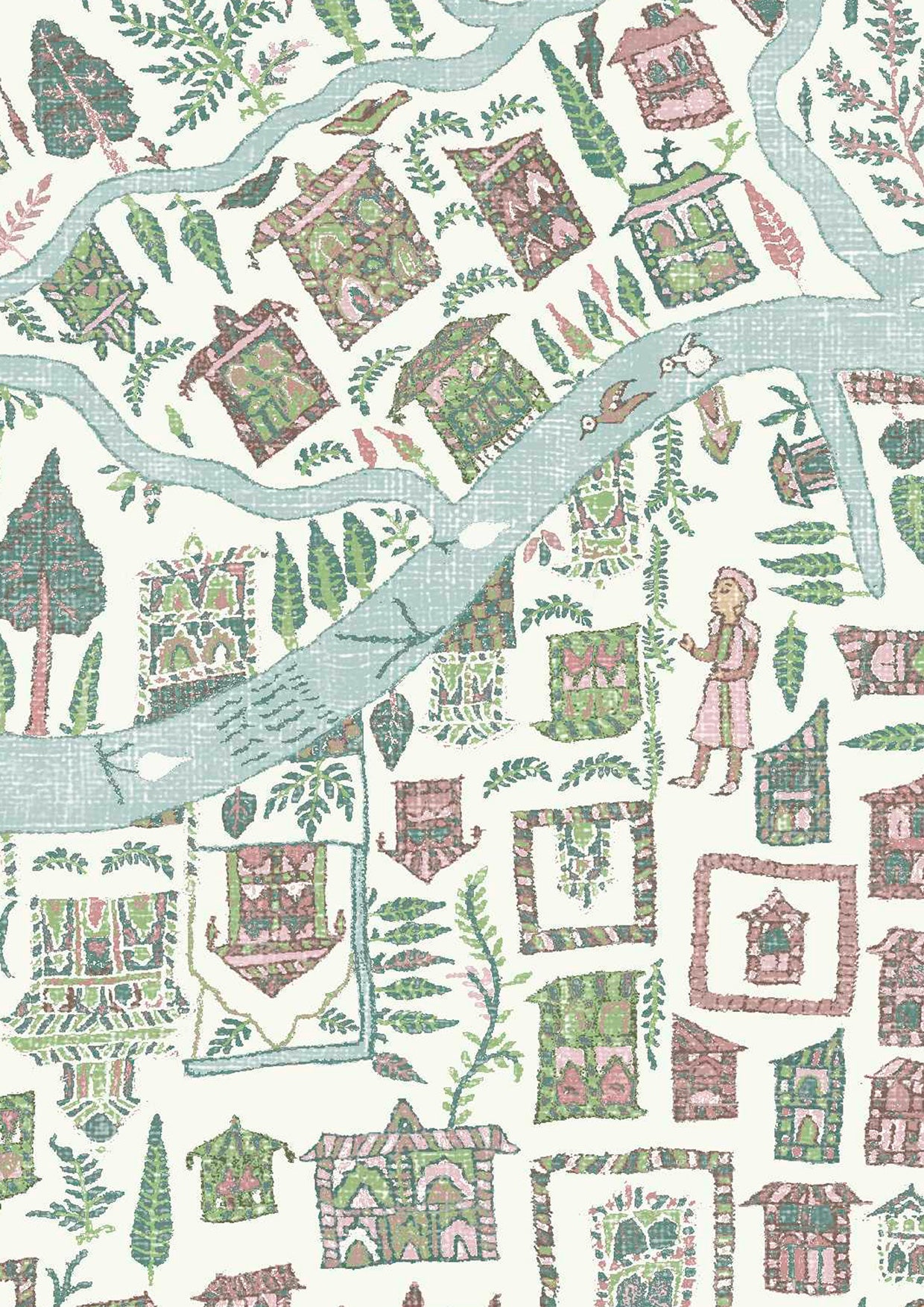 The Map Maxi Wallpaper - Pistachio Rose - Lewis & Wood