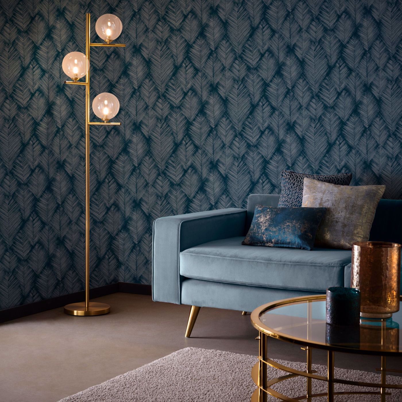 Folius Wallpaper - Blue - Clarke & Clarke