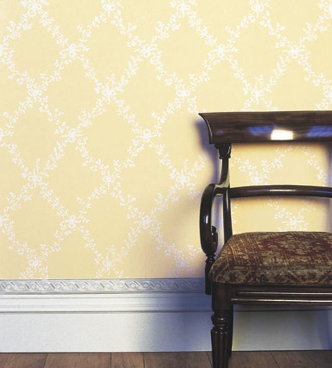 Toile Trellis Room Wallpaper - Yellow