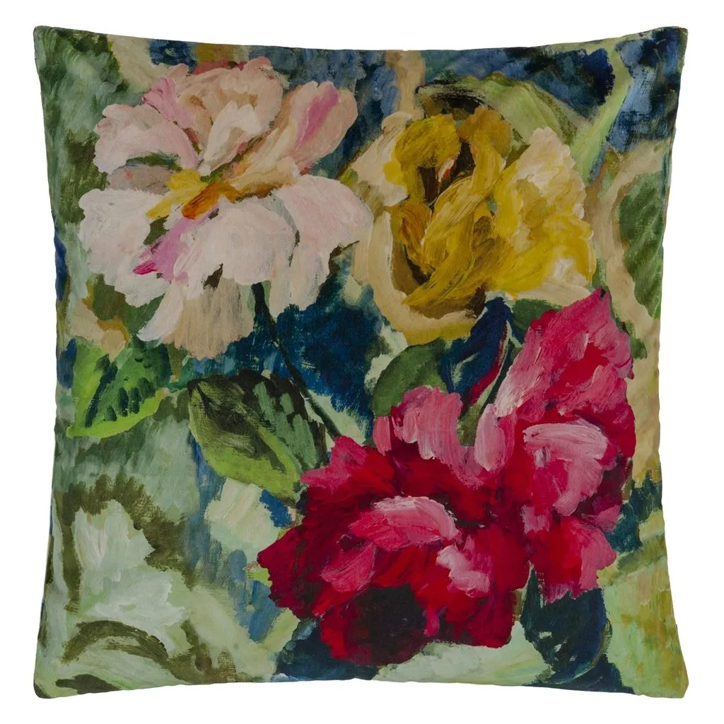 Tapestry Flower Vintage Green Velvet Cushion - Designers Guild