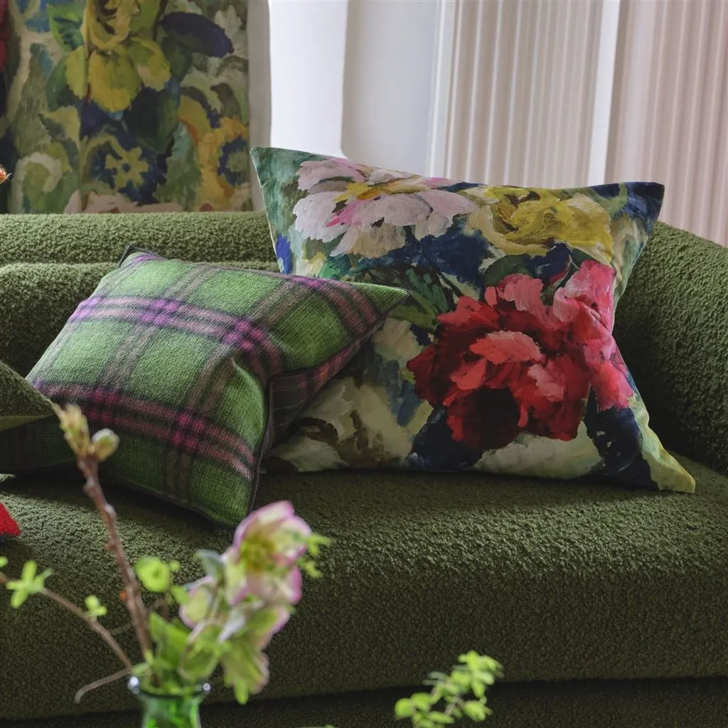 Tapestry Flower Vintage Green Velvet Cushion - Designers Guild