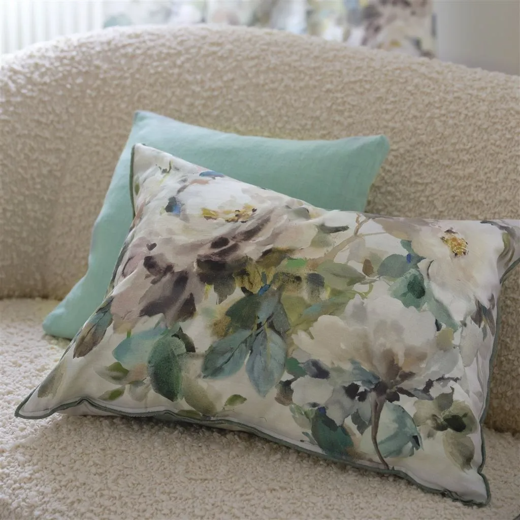 Thelma's Garden Celadon Cotton Cushion - Designers Guild