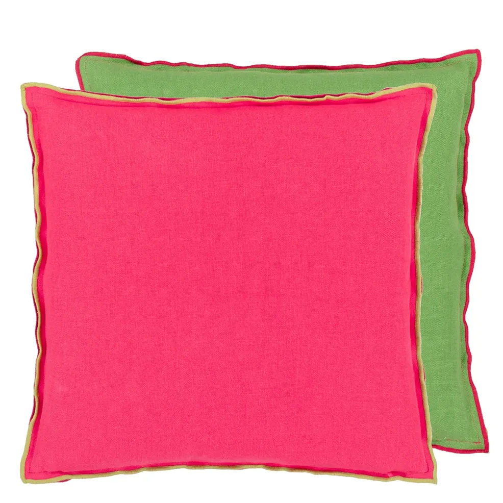 Brera Lino Cerise & Grass Linen Cushion - Designers Guild