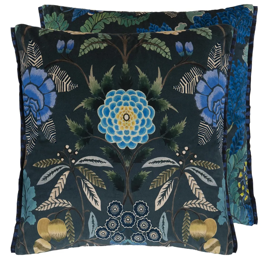 Brocart Decoratif Velours Indigo Cushion - Designers Guild