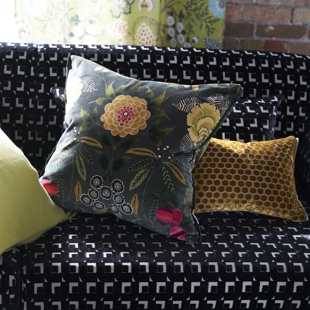 Brocart Decoratif Velours Olive Cushion - Designers Guild