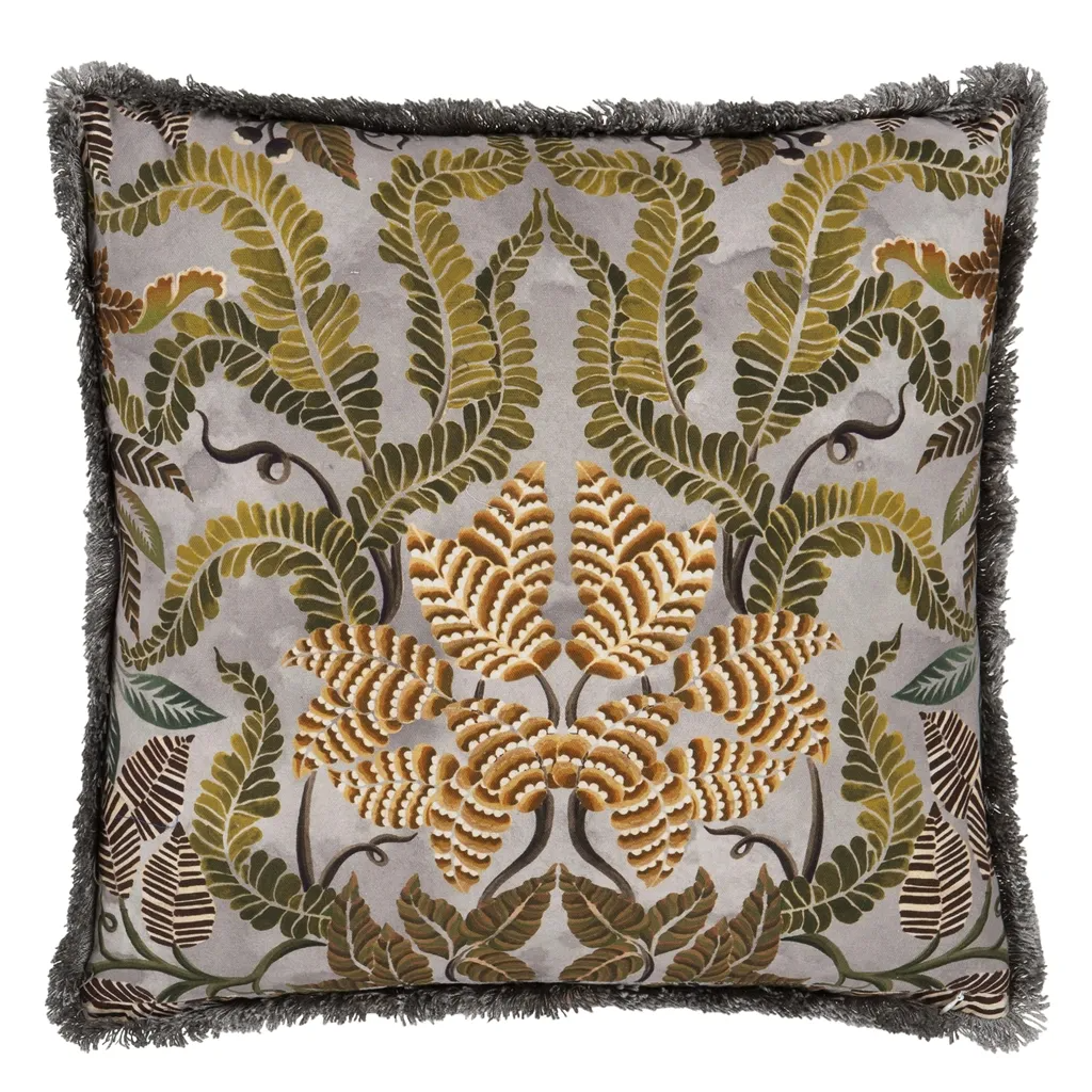 Brocart Decoratif Embroidered Sepia Cotton Cushion - Designers Guild