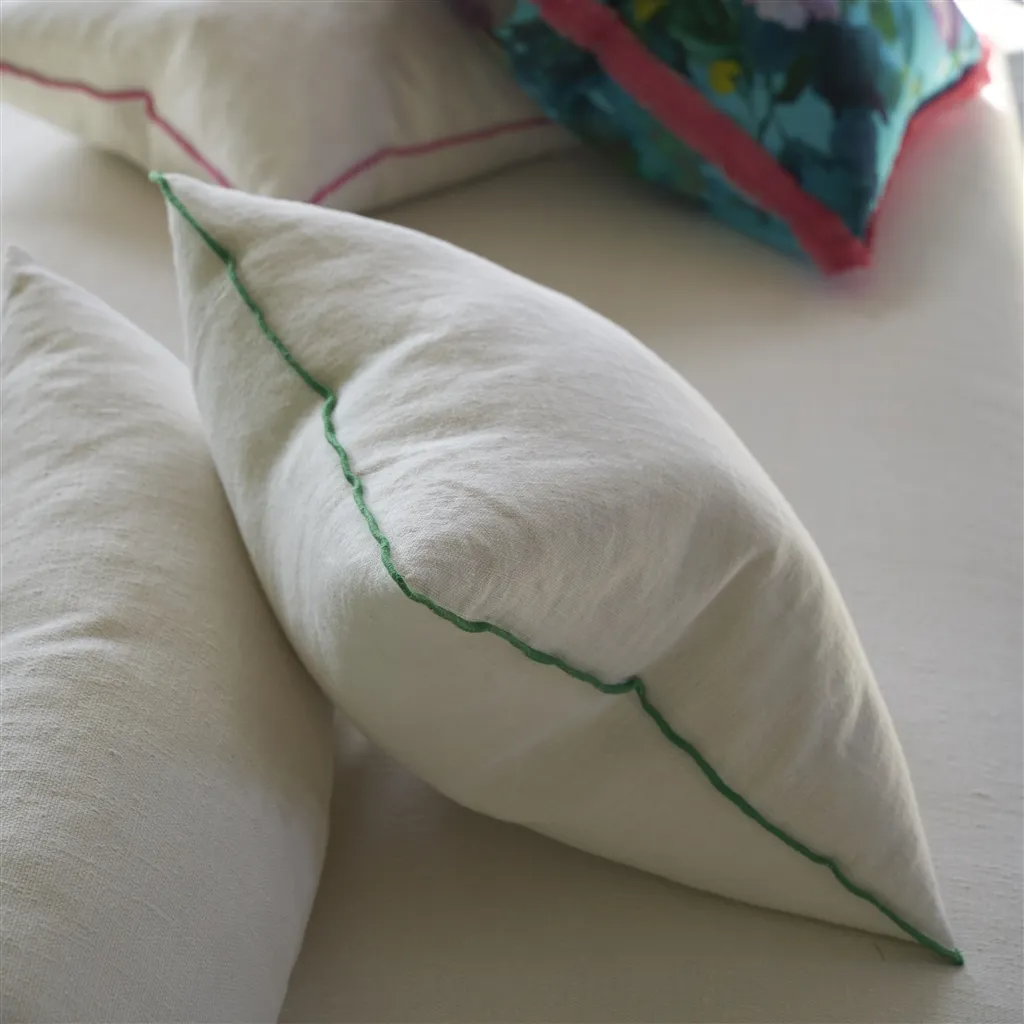 Brera Lino Alabaster & Emerald Linen Cushion - Designers Guild