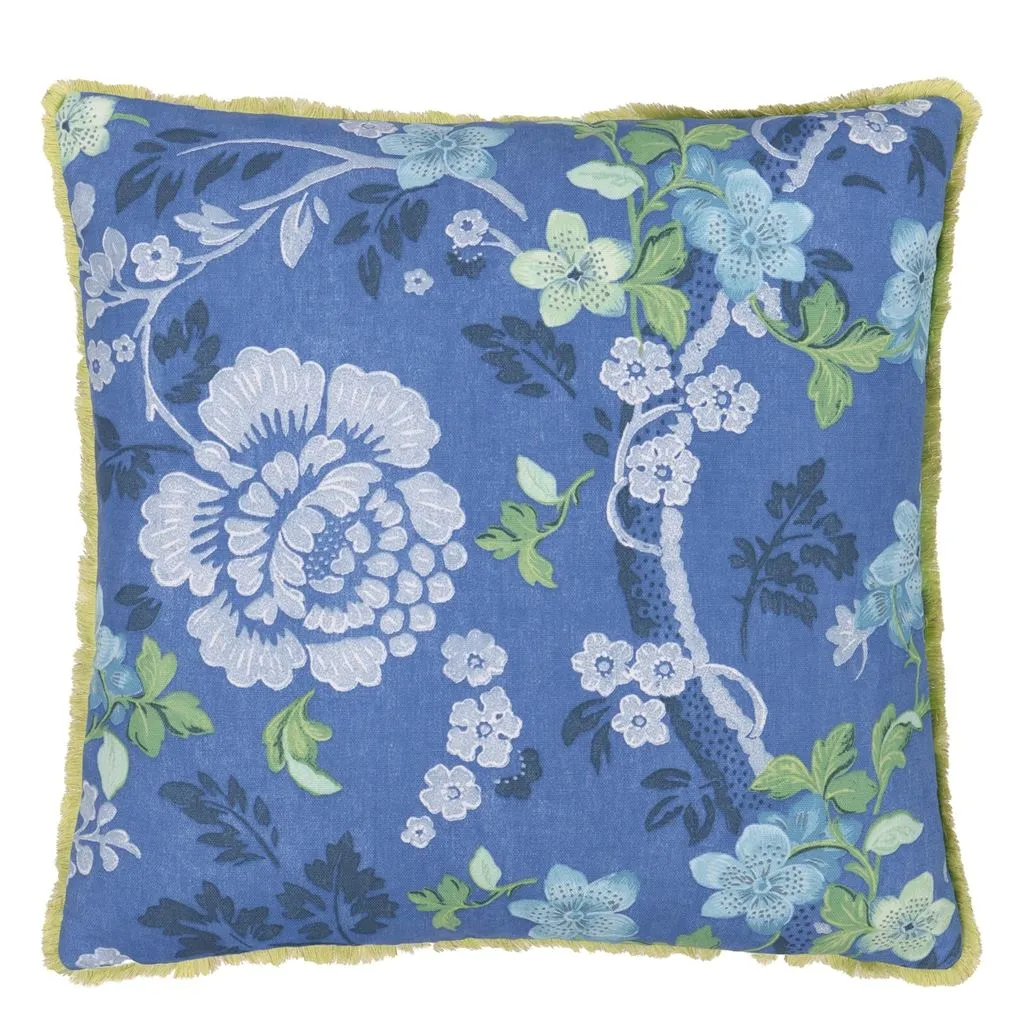 Eagle House Damask Woad Cushion - Designers Guild