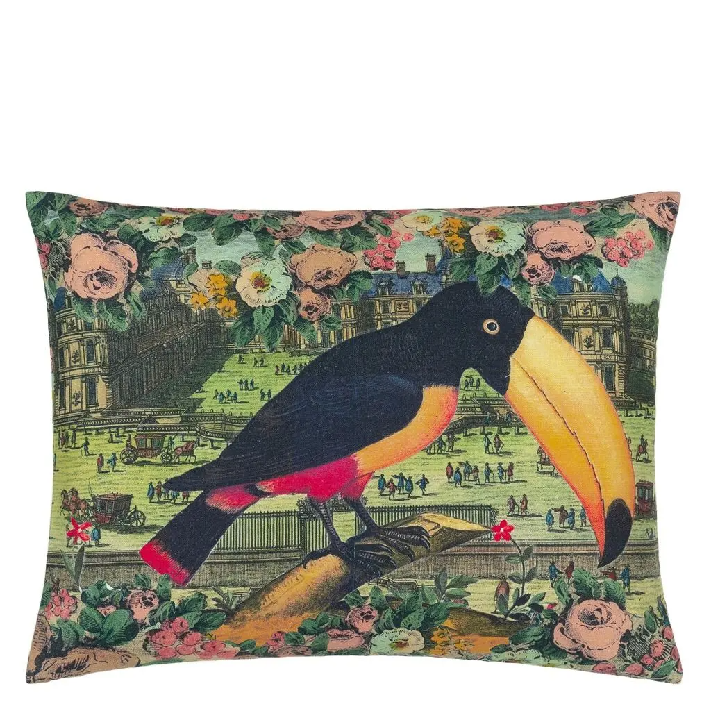 Toucan Floral Sepia Cushion - Designers Guild