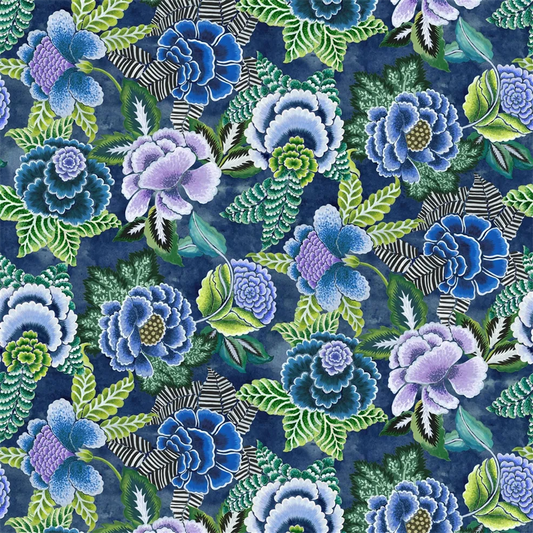 Rose De Damas Velours Indigo Fabric