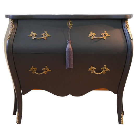 Rococo Two Drawer Chest In Classic Black With Marble Top