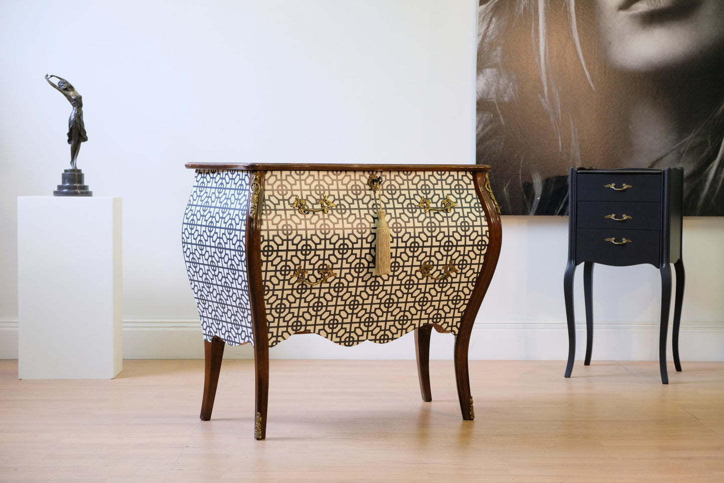 Rococo Two Drawer Chest with Art Deco Design  and Marble Top