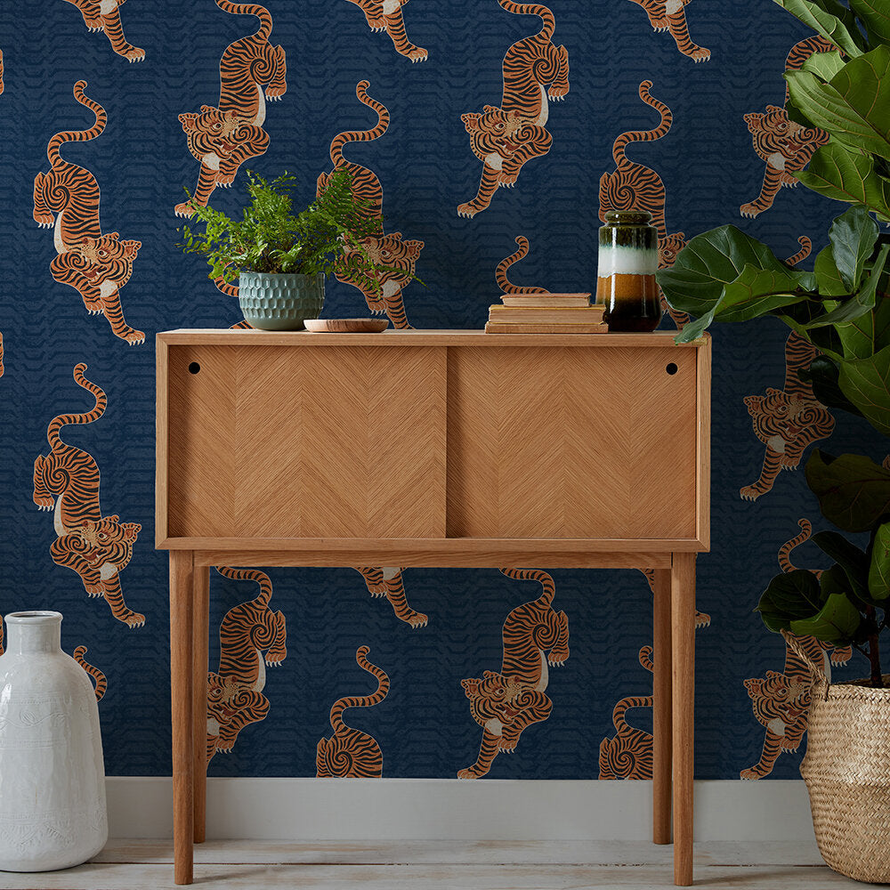 Tibetan Tiger Room Wallpaper - Blue