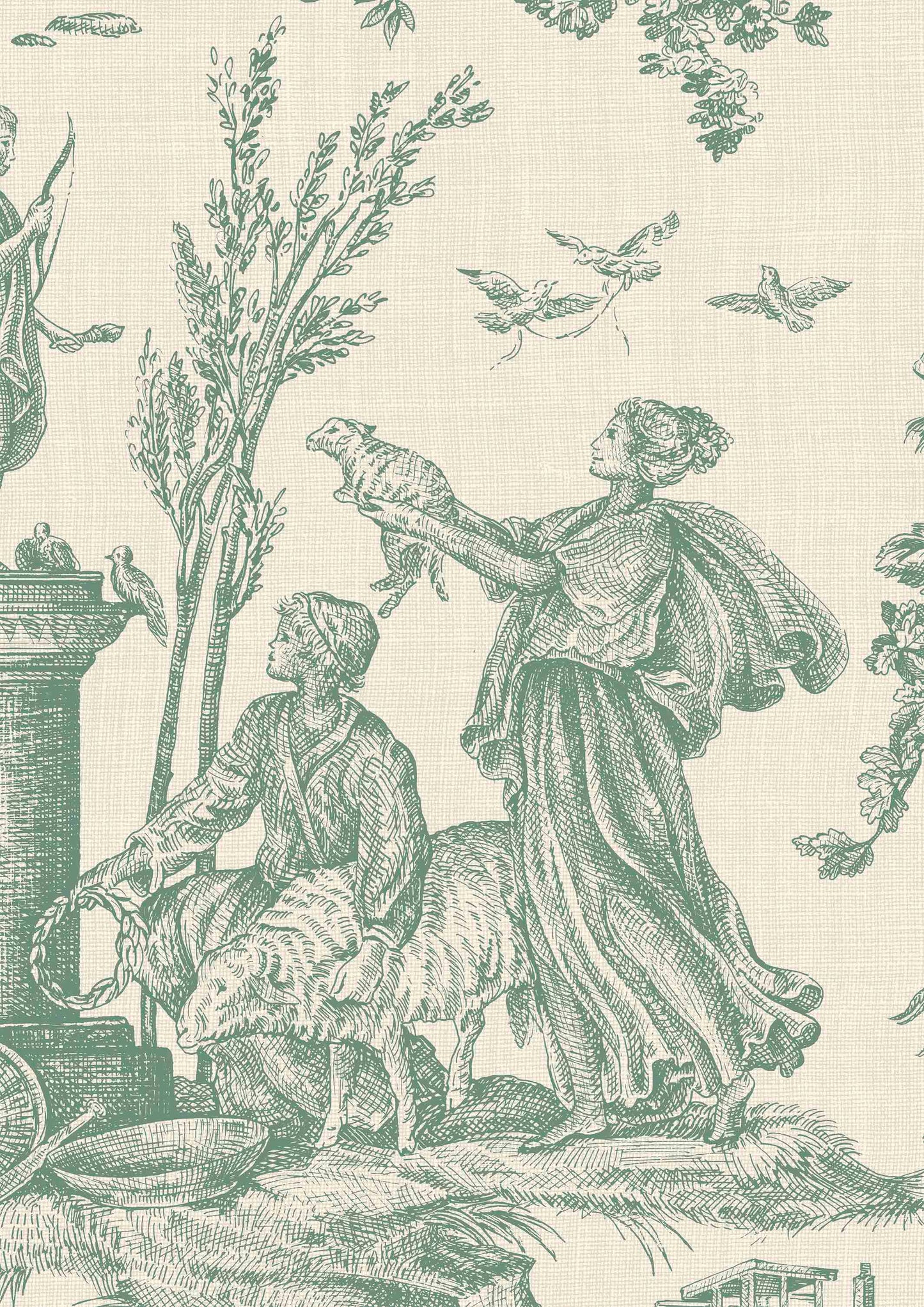 Toile Baptiste Wallpaper - Green - Lewis & Wood