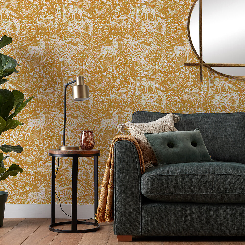 Winter Woods Room Wallpaper - Yellow